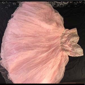 Plus size pink ball gown prom dress